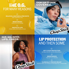 ChapStick lip balm set displayed on a wooden surface