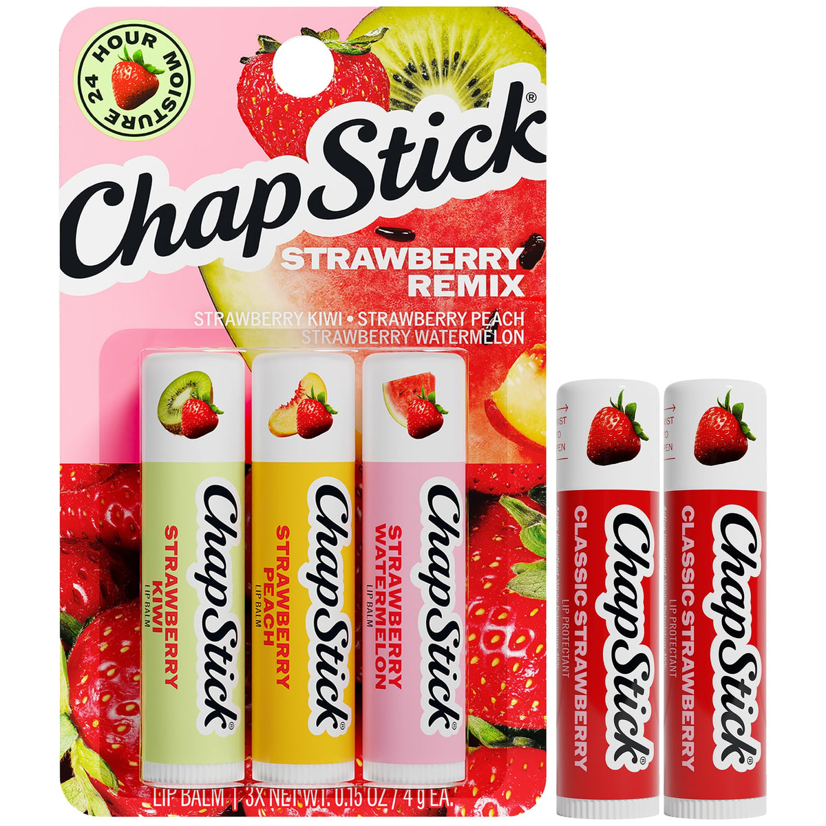 ChapStick Lip Balm Set featuring Strawberry Remix and Classic Strawberry front view