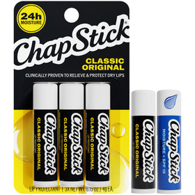 ChapStick Lip Balm Set with 4 Classic Originals and 1 Moisture + SPF 15