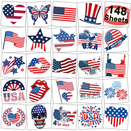 CHARLENT 4th of July Temporary Tattoos assorted designs front view