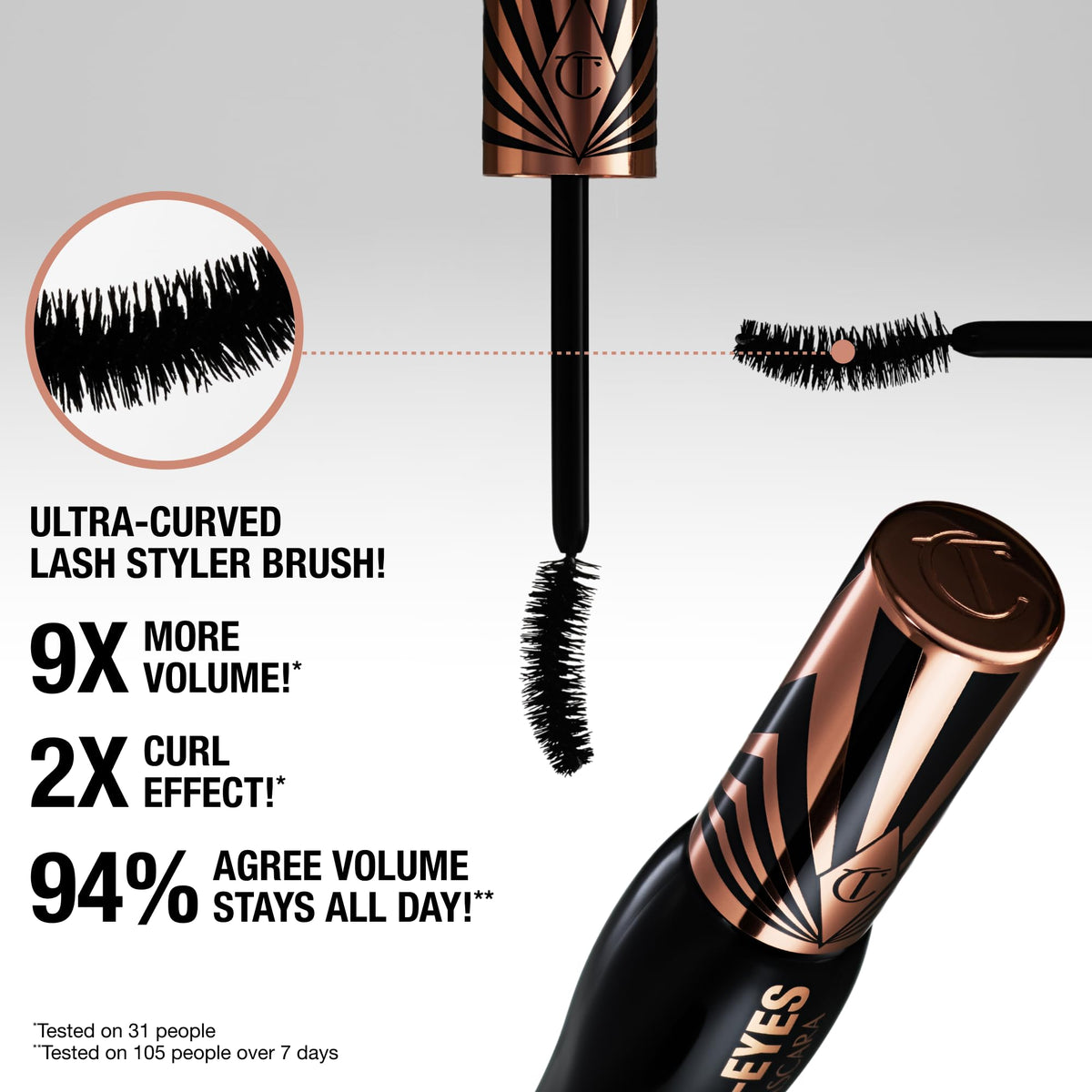Charlotte Tilbury Exagger-Eyes Volume Mascara applied to lashes