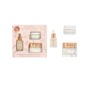 Charlotte Tilbury Hydrate, Plump & Glow Set front view with three skincare products