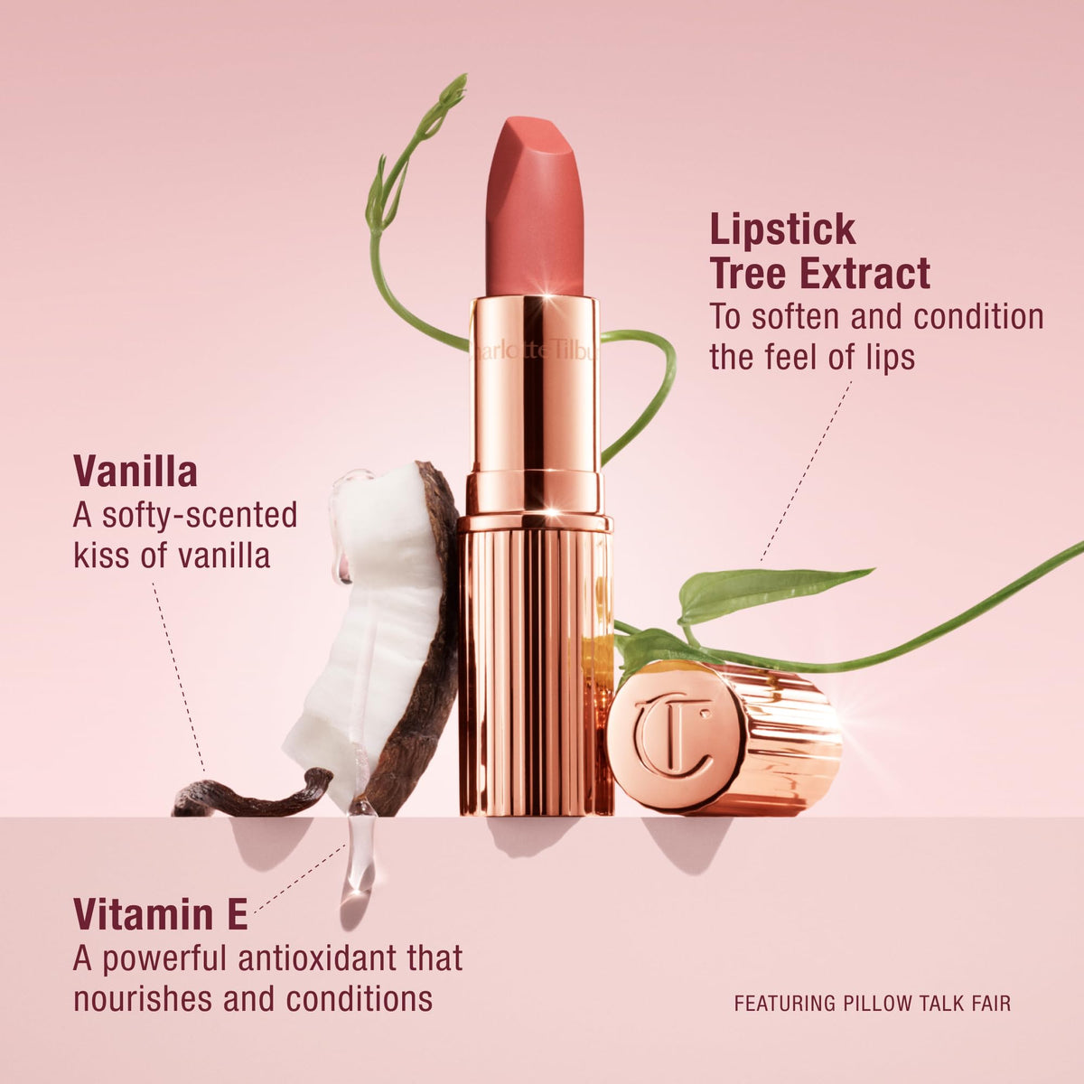 Charlotte Tilbury Matte Revolution Lipstick packaging with ingredients list