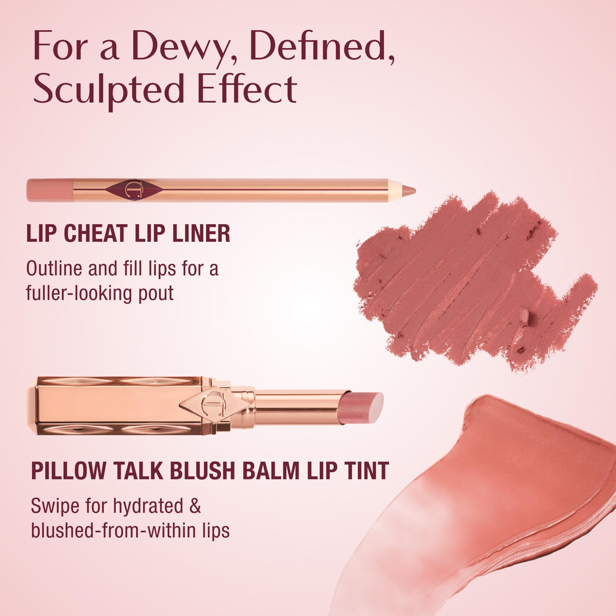 Charlotte Tilbury Pillow Talk Blush Balm Lip Tint in a beauty setup
