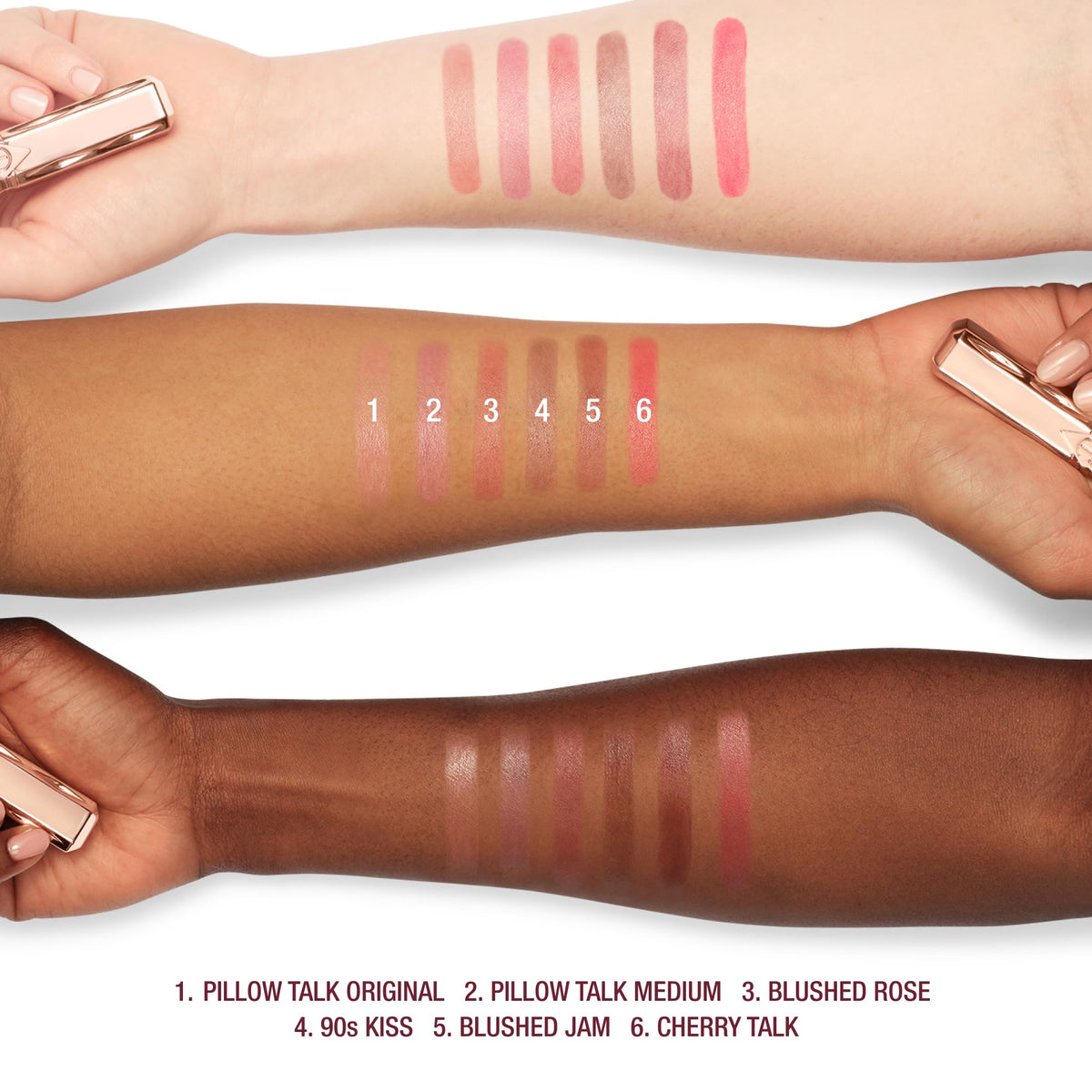 Charlotte Tilbury Pillow Talk Blush Balm Lip Tint on a vanity