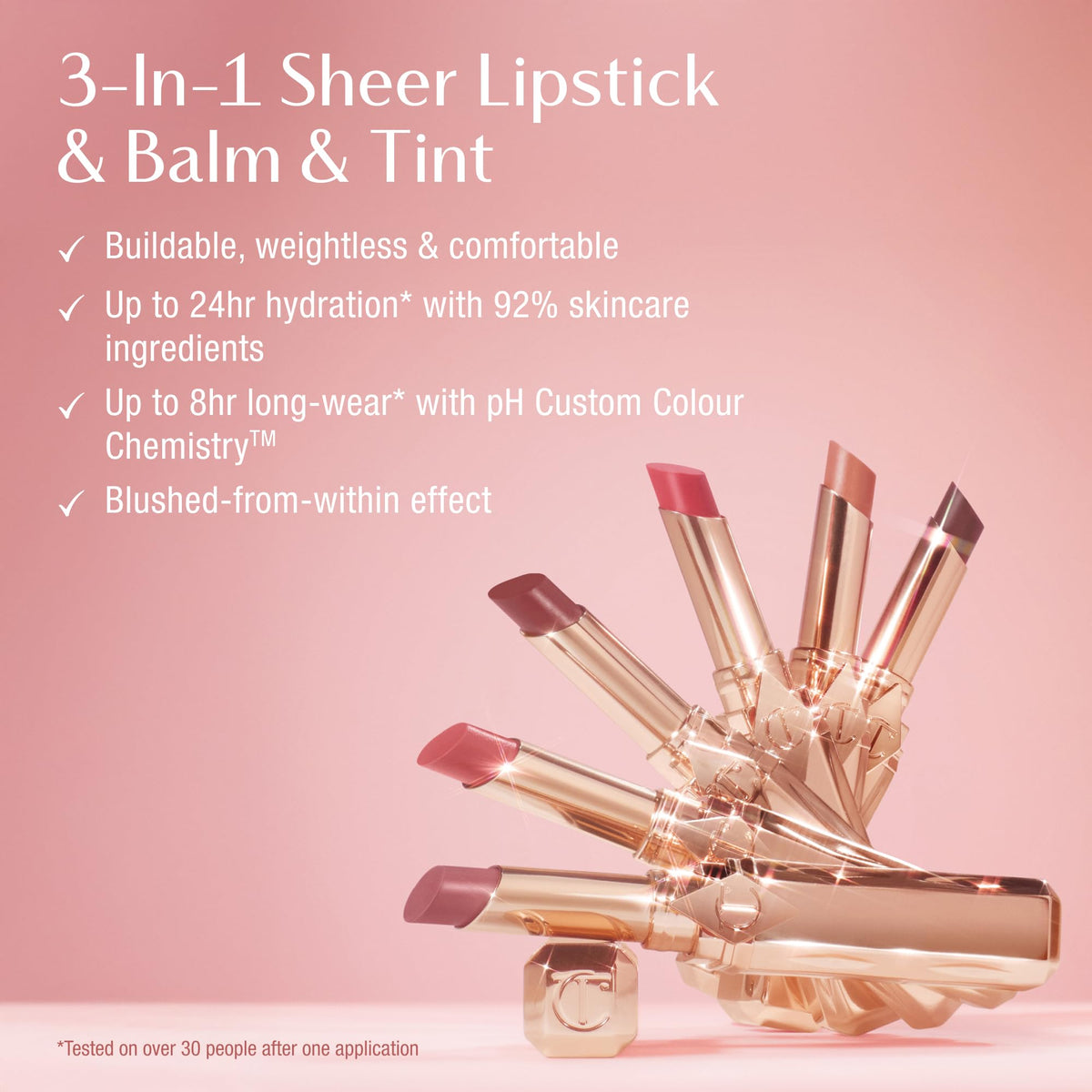 Charlotte Tilbury Pillow Talk Blush Balm Lip Tint shades display