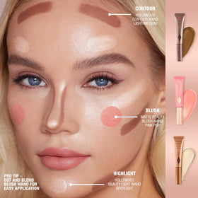 Charlotte Tilbury Pillow Talk Matte Blush Wand applied on cheeks