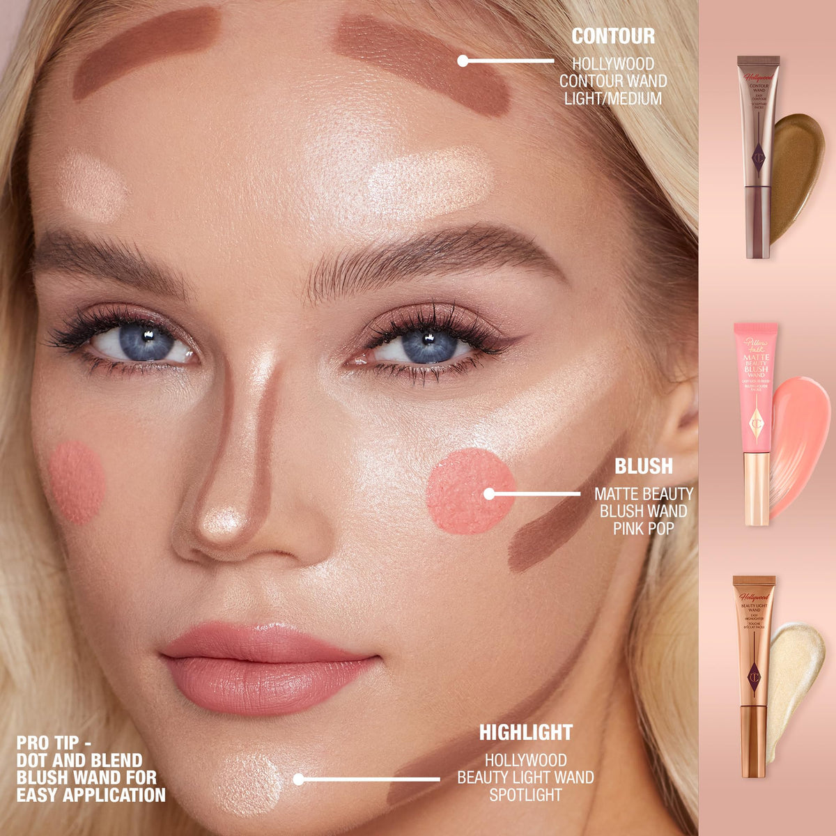 Charlotte Tilbury Pillow Talk Matte Liquid Blush Wand in use with brush