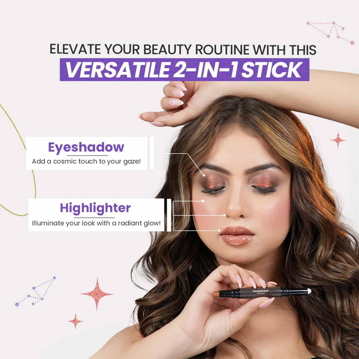 Charmacy Milano Multichrome 2 in 1 Cream Eyeshadow Stick application on skin