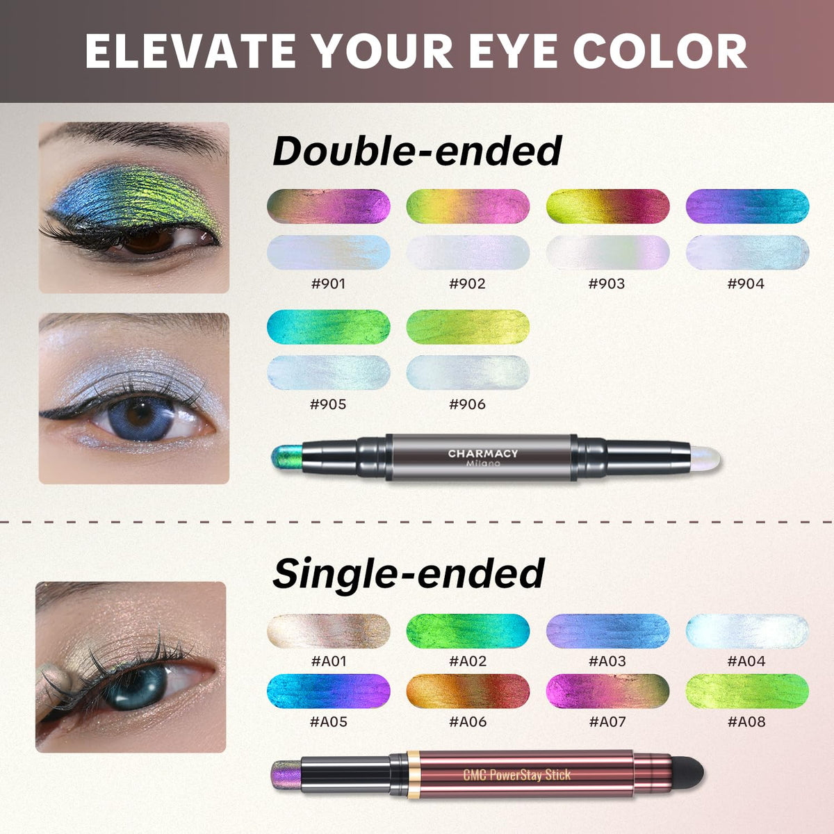 Charmacy Milano Multichrome Eyeshadow Stick in use on model