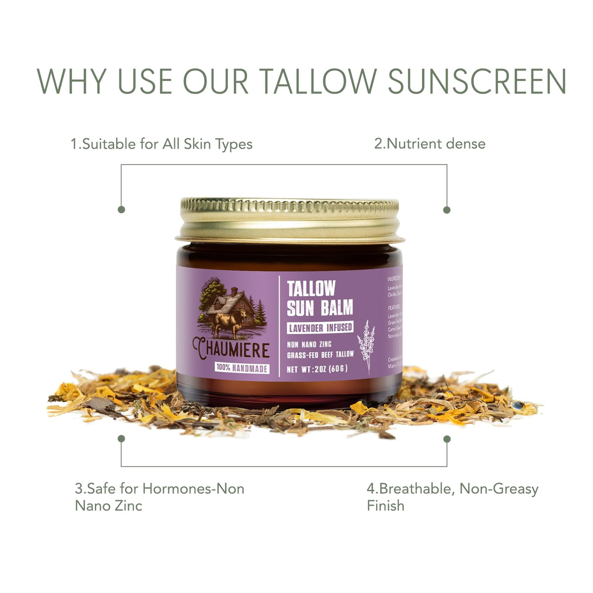Chaumiere Lavender Tallow Sunscreen SPF 50 application on skin
