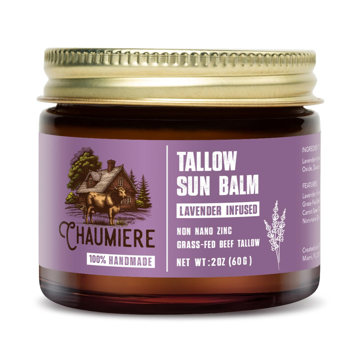 Chaumiere Lavender Tallow Sunscreen SPF 50 front view