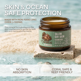 Chaumiere Natural Tallow Sunscreen SPF 50 with beach background