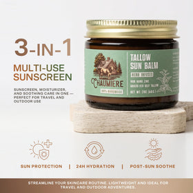 Chaumiere Natural Tallow Sunscreen SPF 50 with nature backdrop