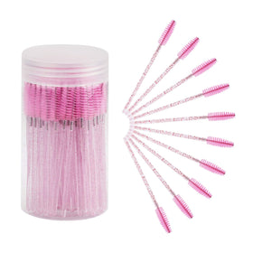 CHEFBEE 100PCS disposable eyelash spoolies brush light pink front view