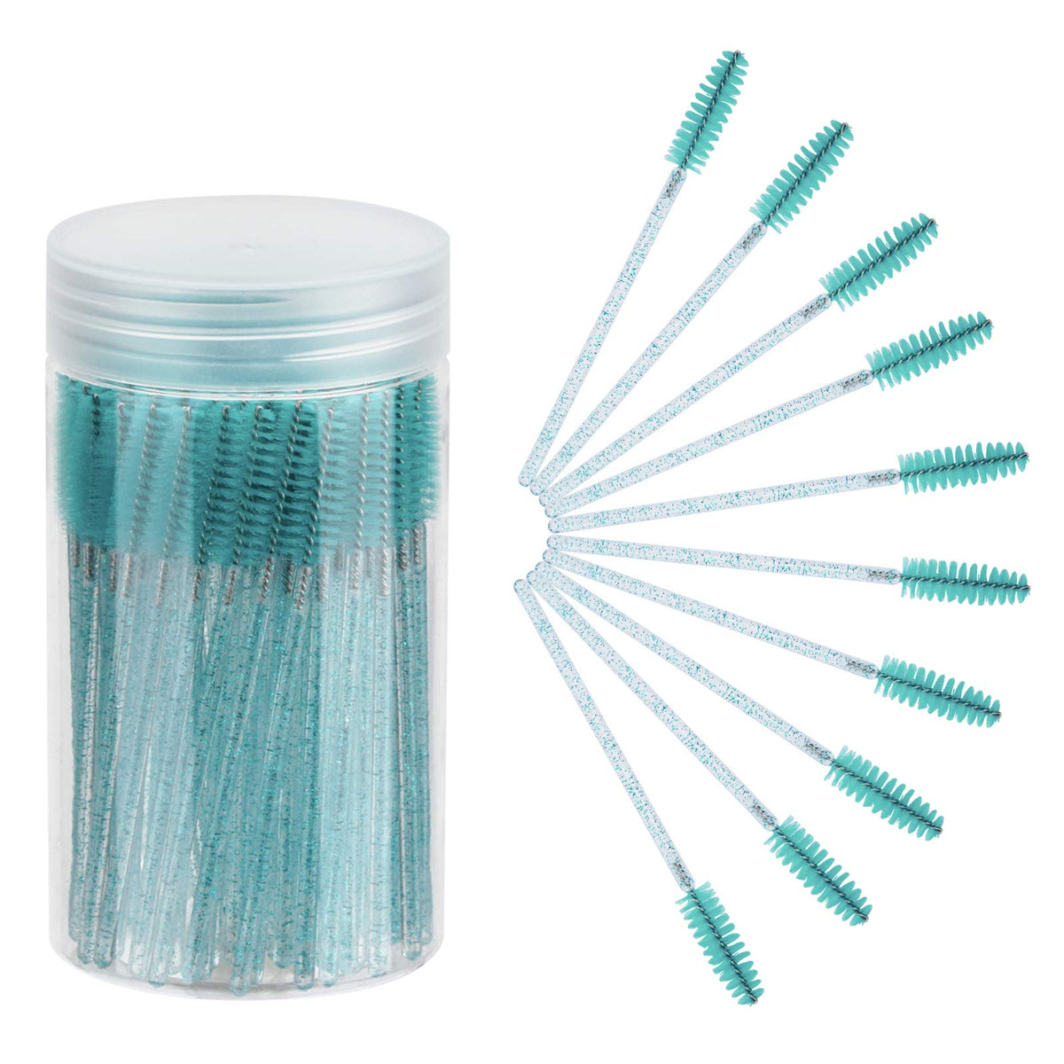 CHEFBEE 100PCS Disposable Eyelash Spoolies Brush with reusable container, blue