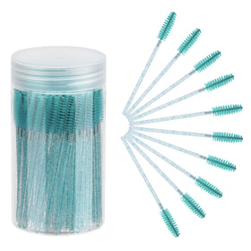 CHEFBEE 100PCS Disposable Eyelash Spoolies Brush with reusable container, blue