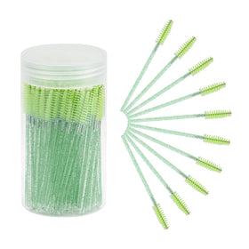 CHEFBEE 100PCS disposable eyelash spoolies brushes in a reusable container