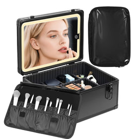 CHENGLIN Makeup Extra Large Case front view with lighted mirror