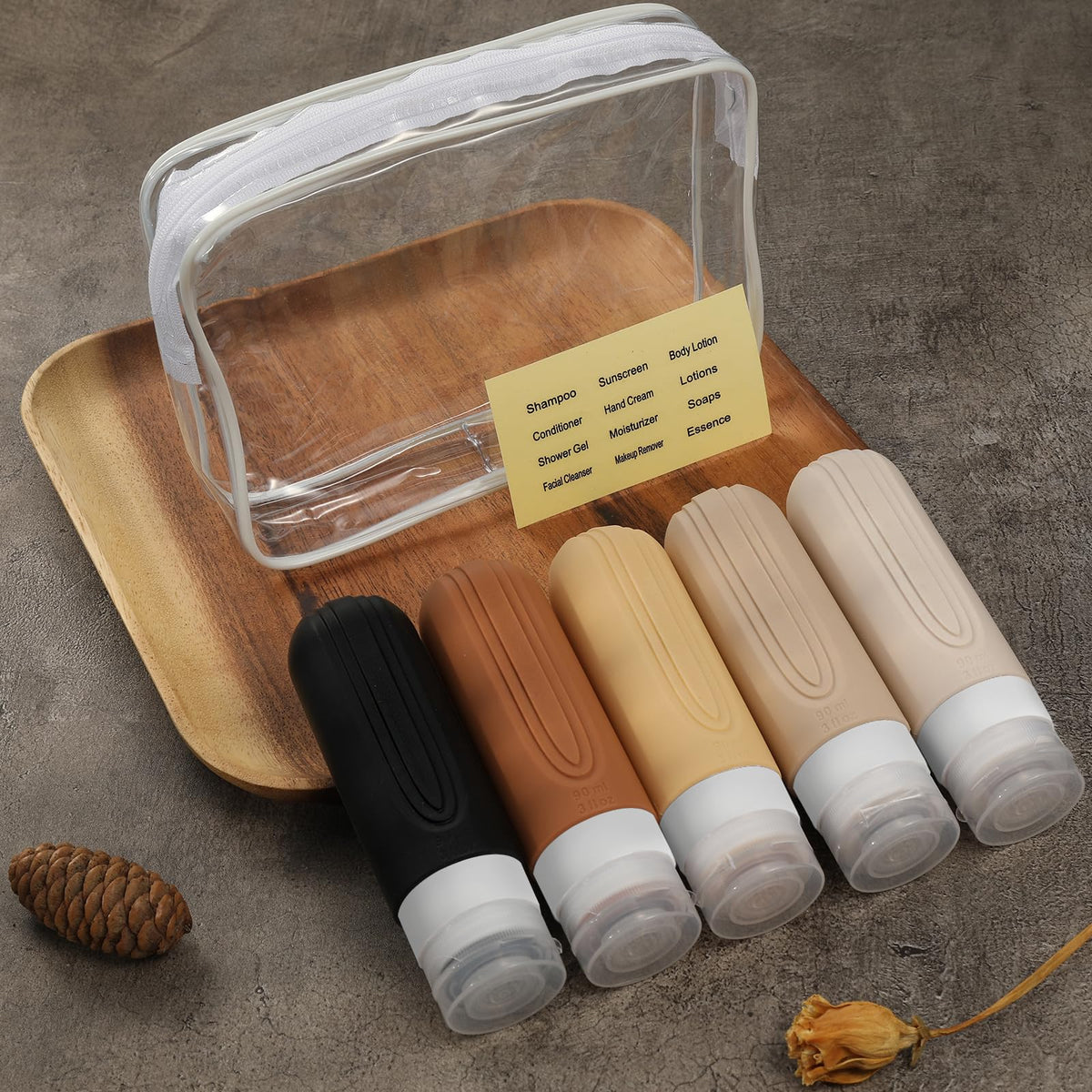 CHEODIN Travel Bottles in a stylish travel setup