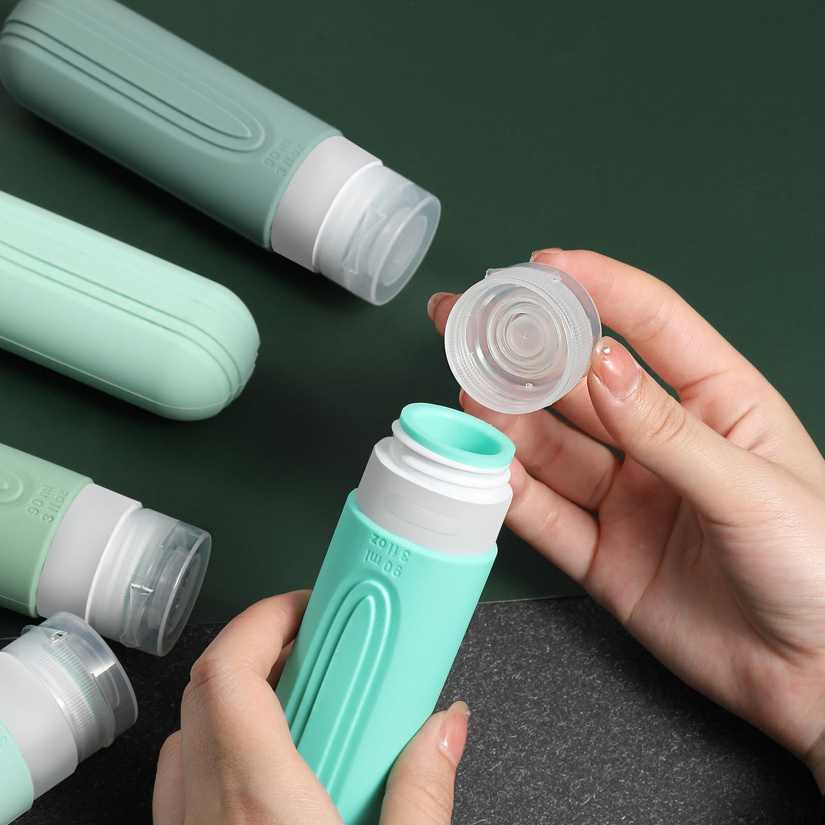 CHEODIN Travel Bottles in TSA-approved toiletry bag