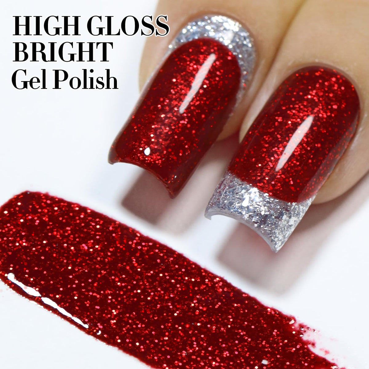 Cherry Red Glitter Gel Polish application process