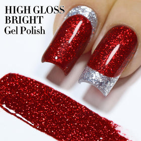 Cherry Red Glitter Gel Polish application process