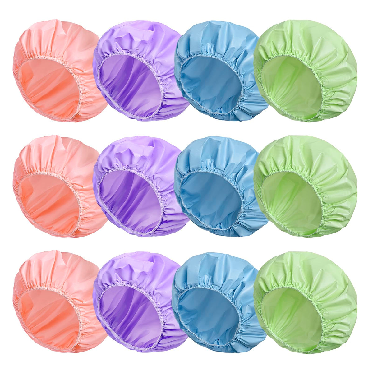 CHFONG 12 PCS Shower Caps in assorted colours front view