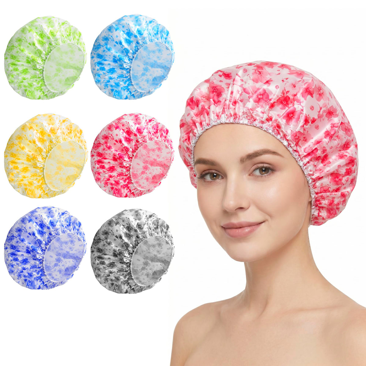 CHFONG 6 PCS reusable waterproof shower caps in assorted colours