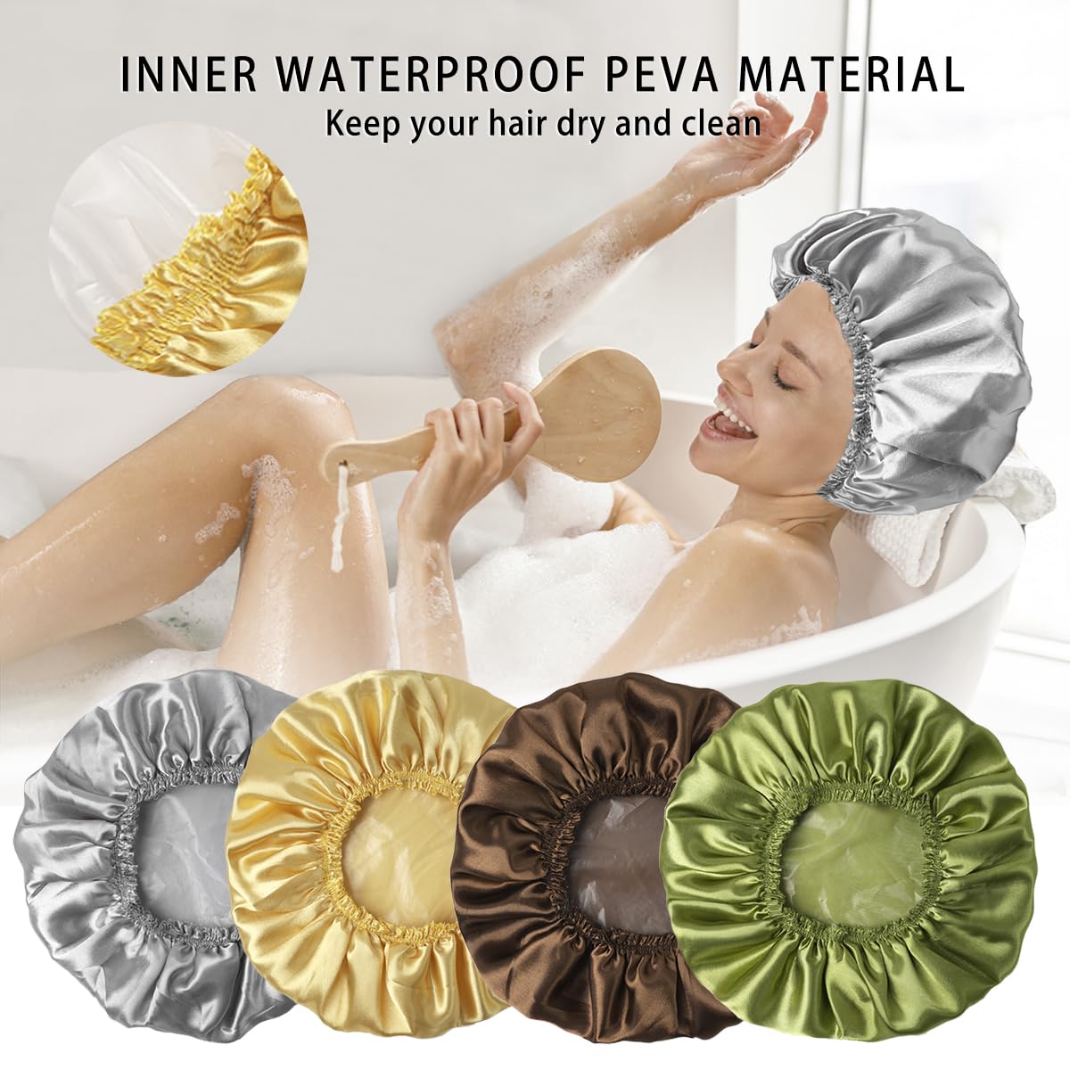 CHFONG shower cap in use during a shower, protecting hair