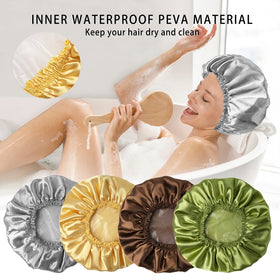 CHFONG shower cap in use during a shower, protecting hair