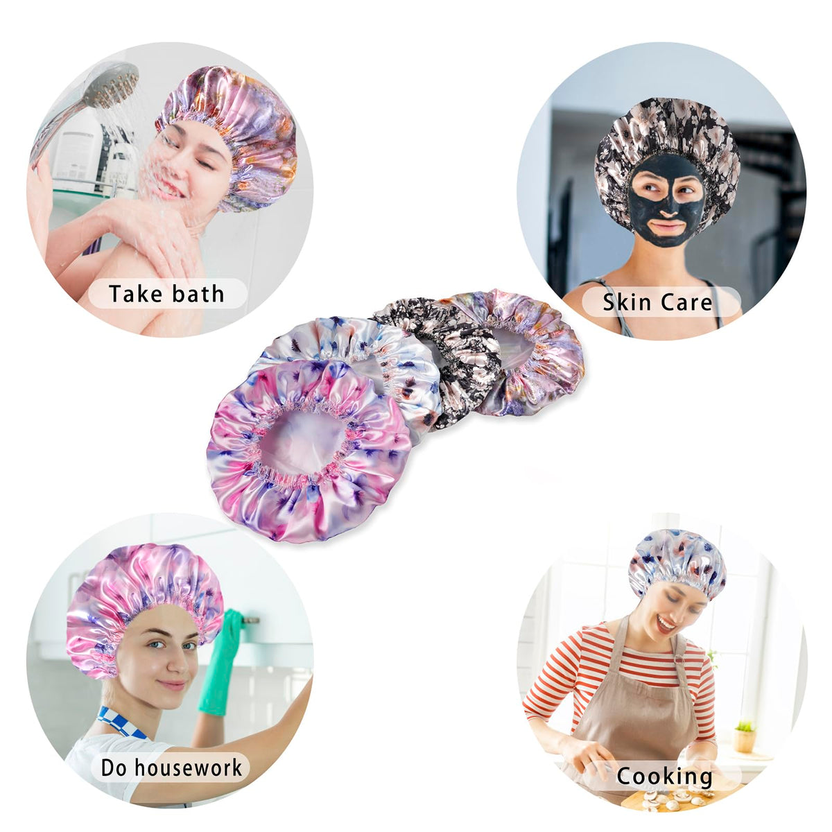 CHFONG Shower Cap - in-use image applying a face mask