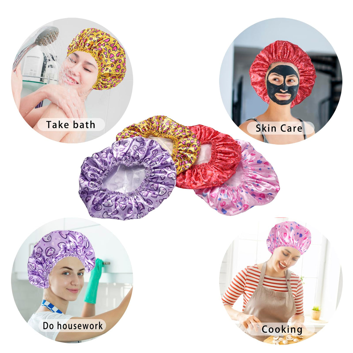 CHFONG Shower Cap set displayed on a bathroom counter