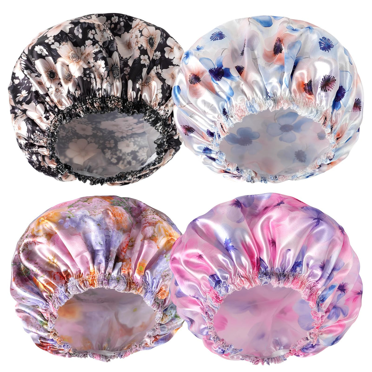 CHFONG Shower Caps for Women - front view with four different colours