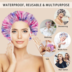 CHFONG Shower Caps - lifestyle image showing use during a shower