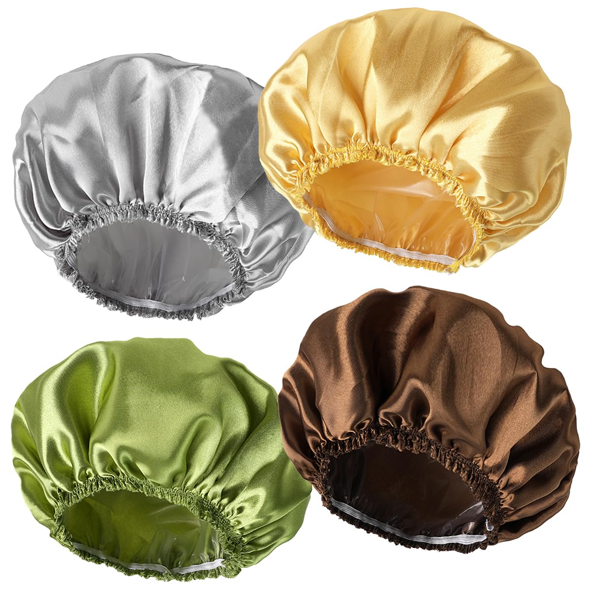 CHFONG Shower Caps set with four different colours displayed