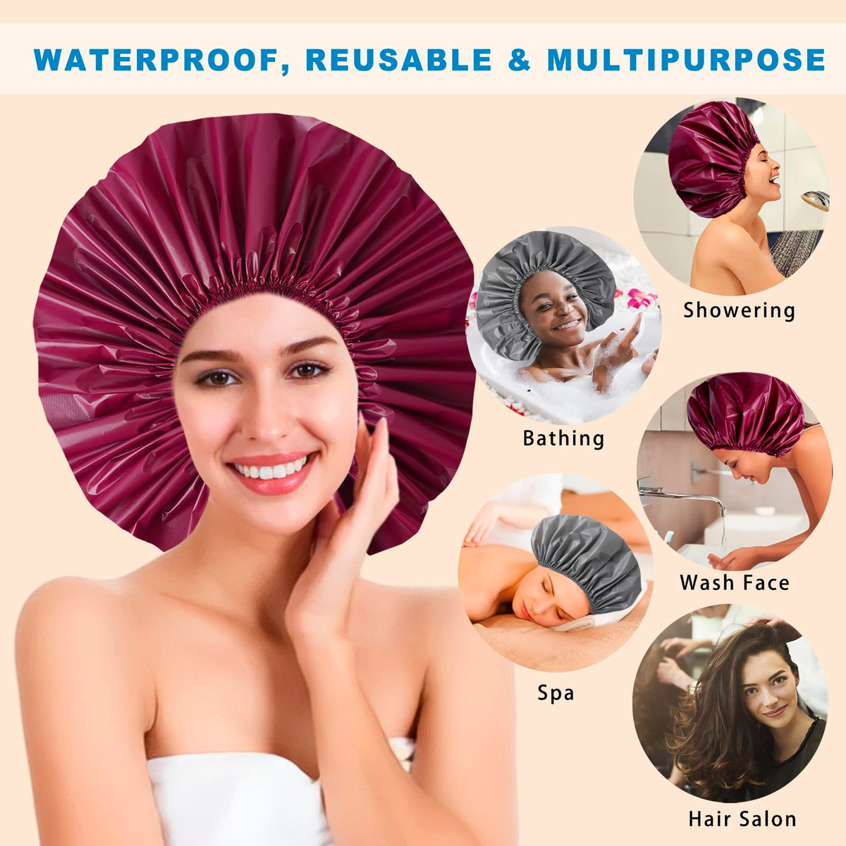 CHFONG Super Jumbo Shower Cap back view showcasing elastic band