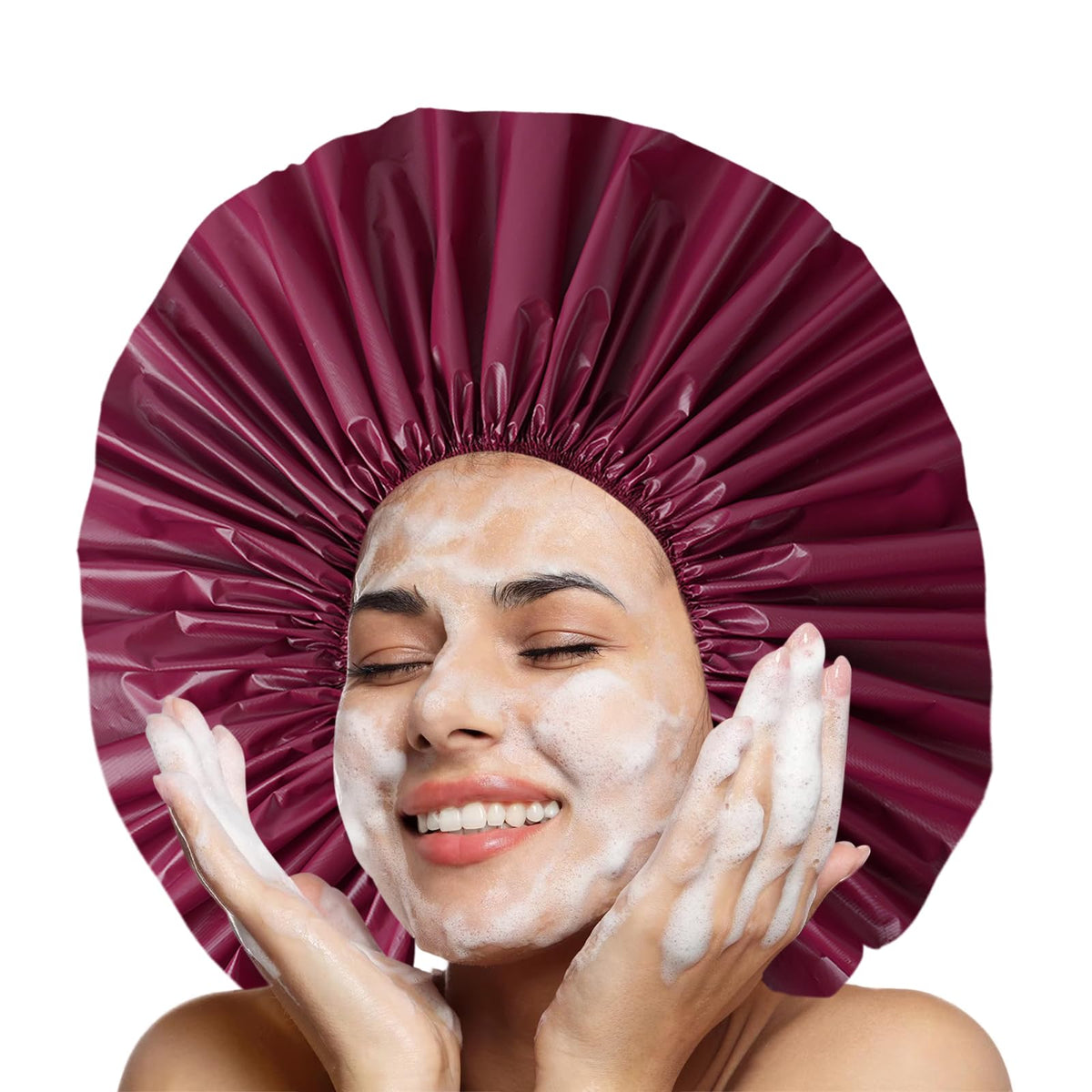 CHFONG Super Jumbo Shower Cap in use during shower