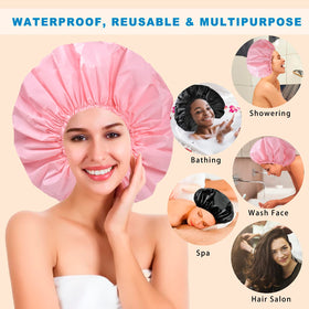 CHFONG Super Jumbo Shower Cap with hair tied up
