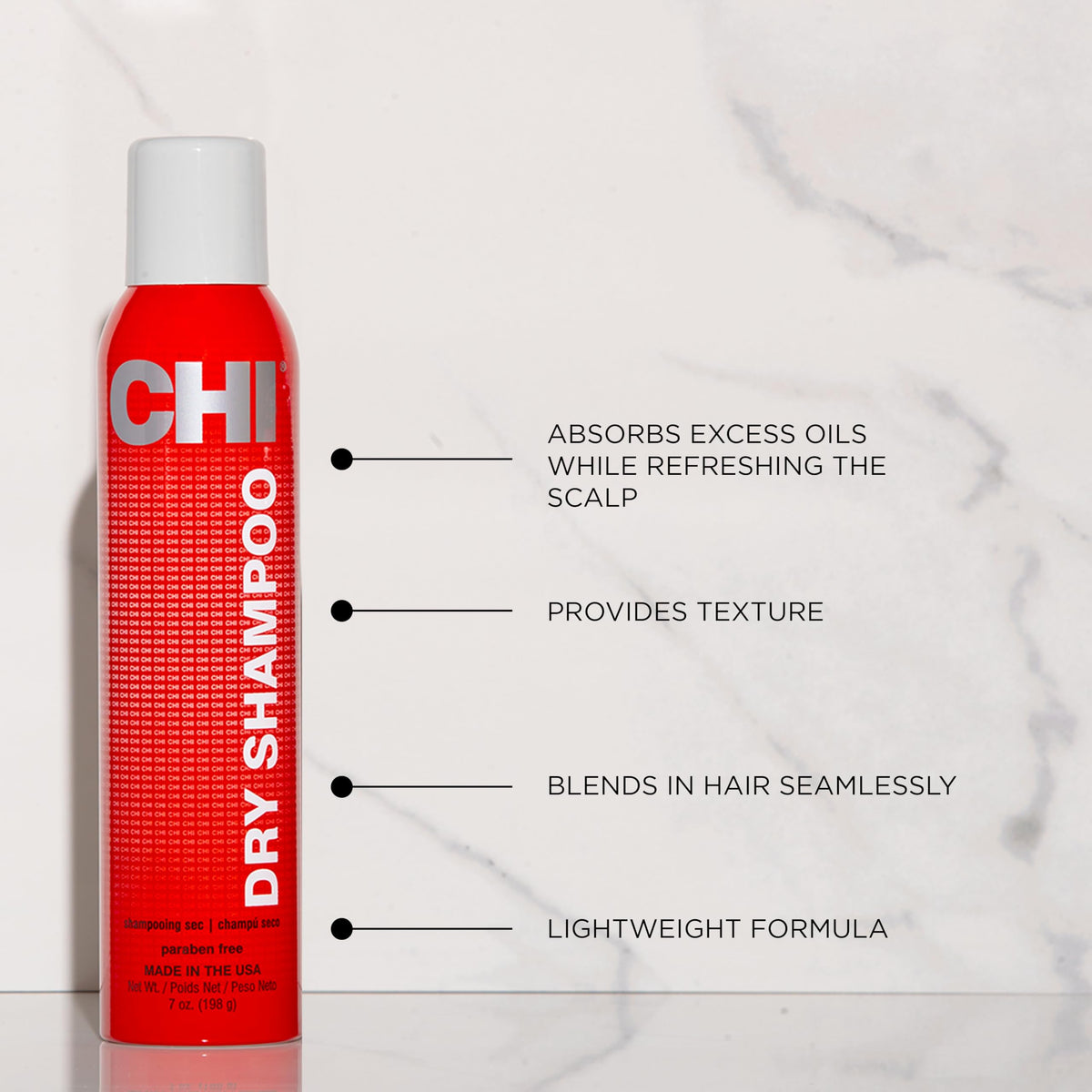 CHI Dry Shampoo 2.6 Oz back view showing ingredients