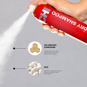 CHI Dry Shampoo 2.6 Oz lifestyle scene on bathroom shelf