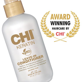 CHI Keratin Leave-in Conditioner 6 Oz on a bathroom shelf