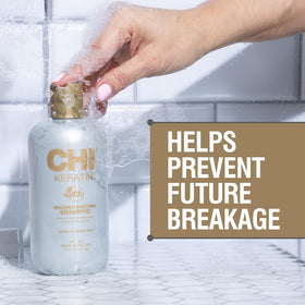 CHI Keratin Shampoo in a bathroom setting