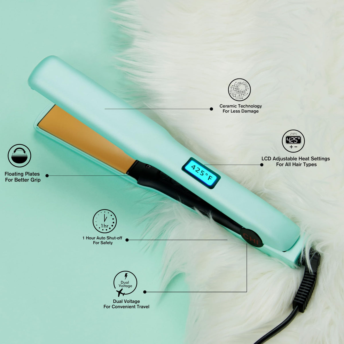CHI Original Flat Iron Hair Straightener Mint Mojito ceramic floating plates