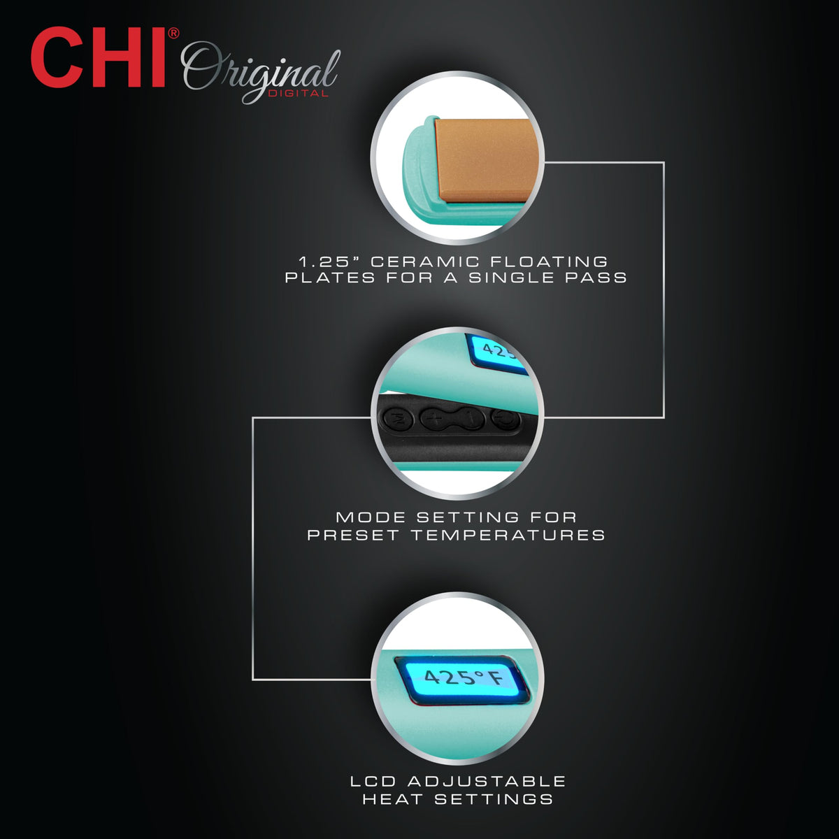 CHI Original Flat Iron Hair Straightener Mint Mojito ergonomic design
