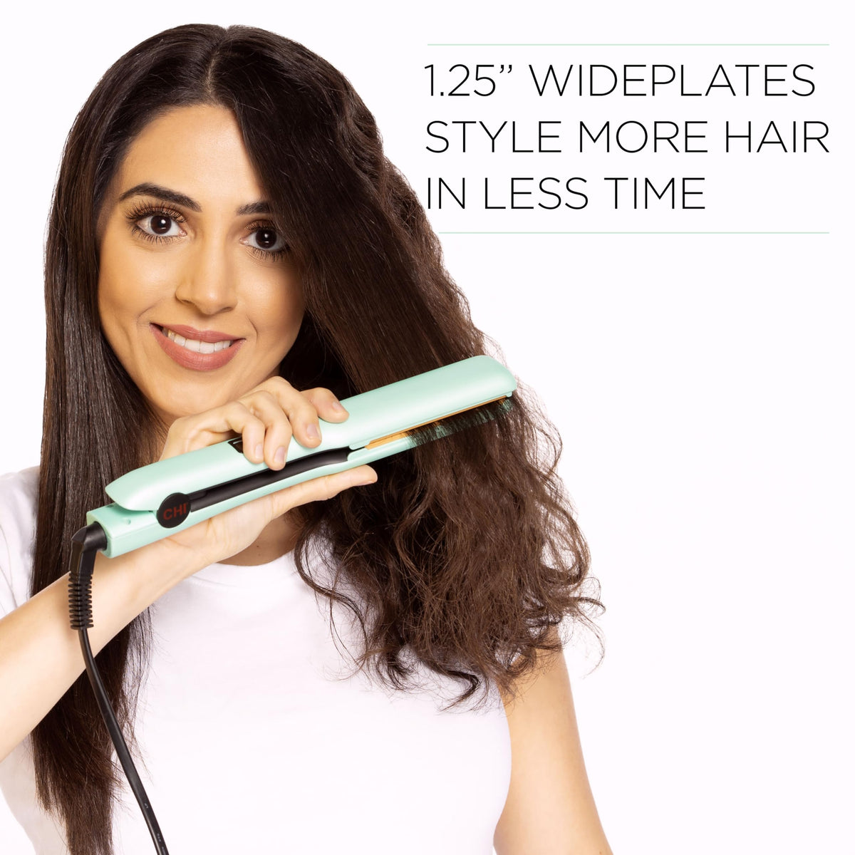CHI Original Flat Iron Hair Straightener Mint Mojito styling tool in use