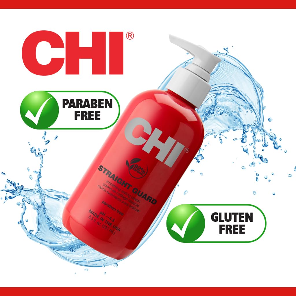 CHI Straight Guard Smoothing Styling Cream back view with ingredients