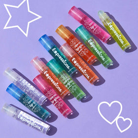 Child applying rollerball lip gloss on the go