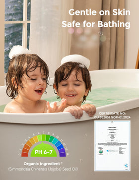 Child enjoying bath with Momcozy fruit bath bombs