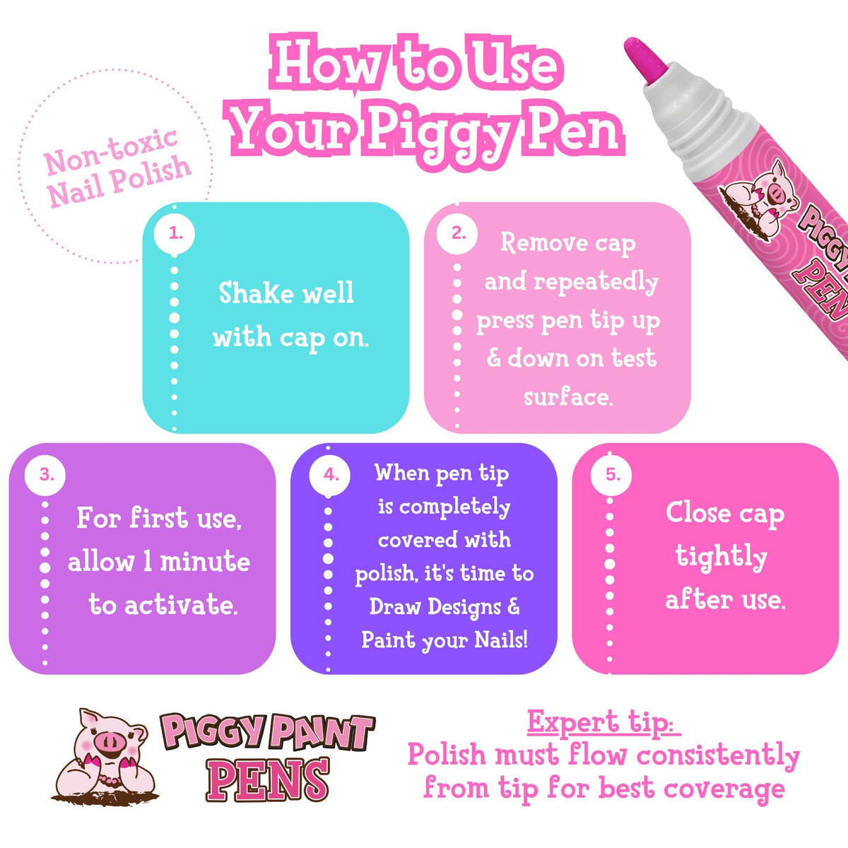 Child using Piggy Paint Nail Polish Pen to create nail art